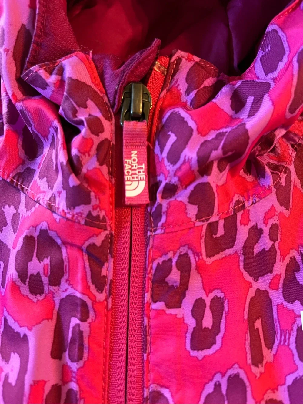 The North Face Girls Pink Leopard Print Hooded Winter Jacket 3T